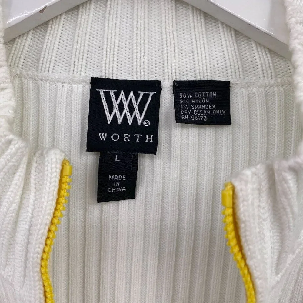 Worth Color block zippered cardigan size‎ large ribbed pockets jacket White